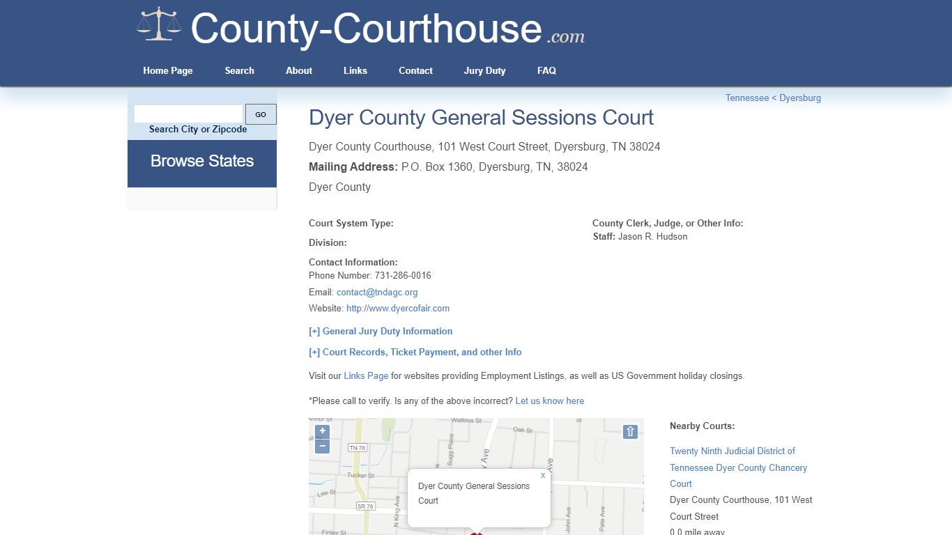 Dyer County General Sessions Court in Dyersburg, TN - Court Information
